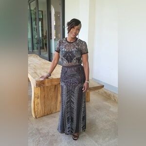 Marchesa Notte Silver Embroidered Gown size 8.